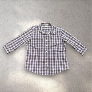LL Bean Plaid Button Down Shirt Women's 3/4 Sleeve XL